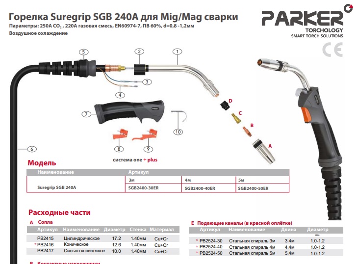 Горелка Parker SGB 240A воздушное охлаждение 3 4 5 м купить в